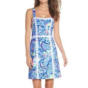 NWT Lilly Pulitzer Janelle Blue Peri tropical print shift dress size 8